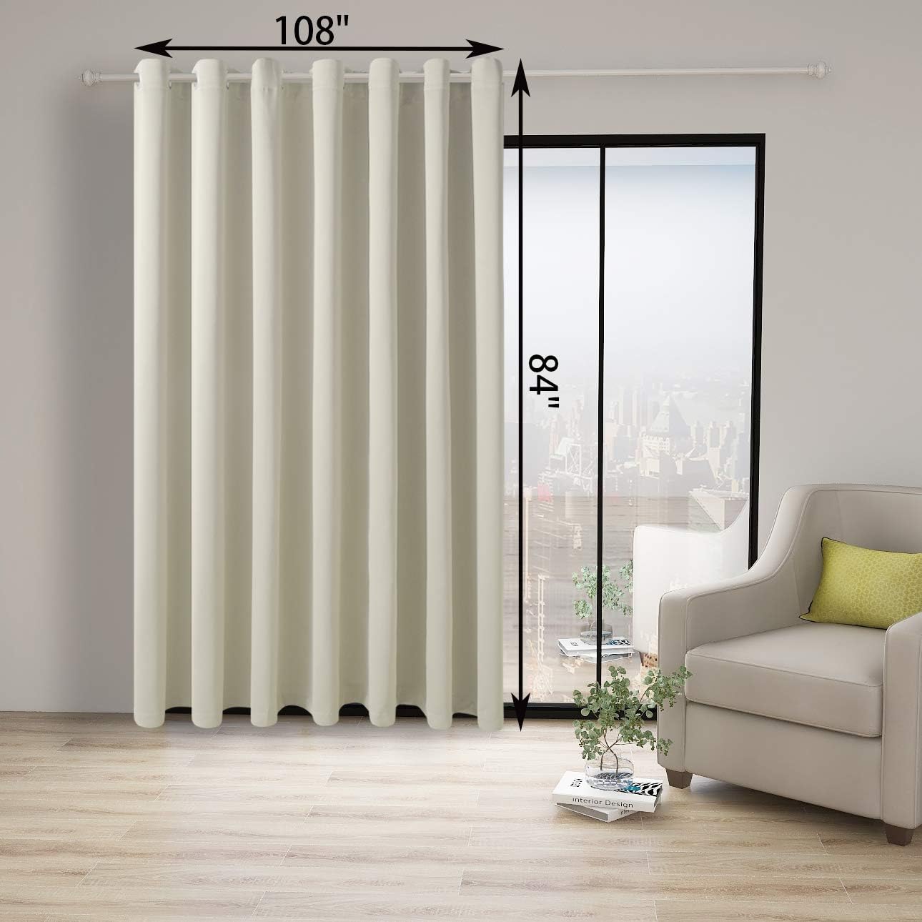 BONZER Room Divider Blackout Curtain Wide Room Darkening Total Privacy Wall Noise Reducing for Bedroom, 84L x 108W Inch (7L x 9W ft), 1 Panel, Cream