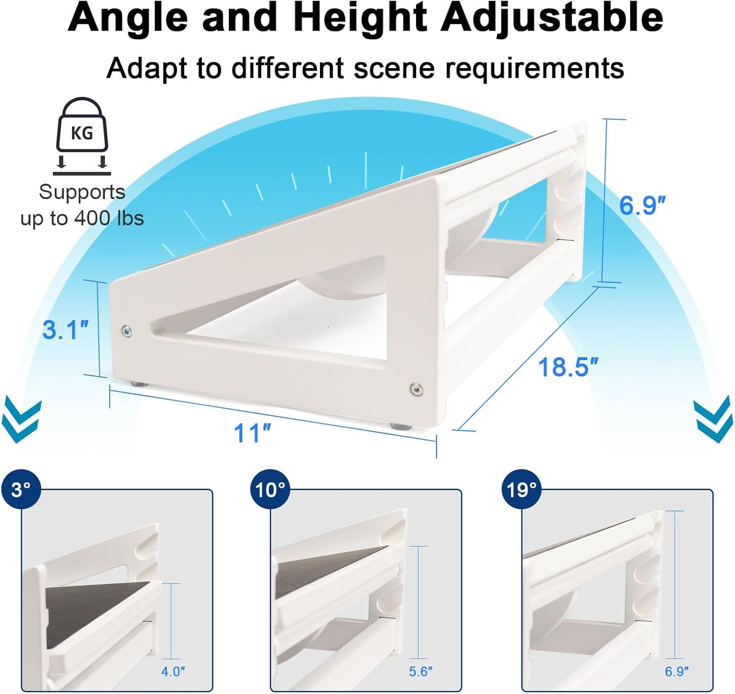 WOOD CITY Under Desk Footrest, 3 Heights Adjustable Foot Rest with Silicone Surface, 3 in 1 Non-Slip Foot Stool Improve Posture, Reduce Fatigue & Pain， Ideal for Home/Office/Gaming (White)