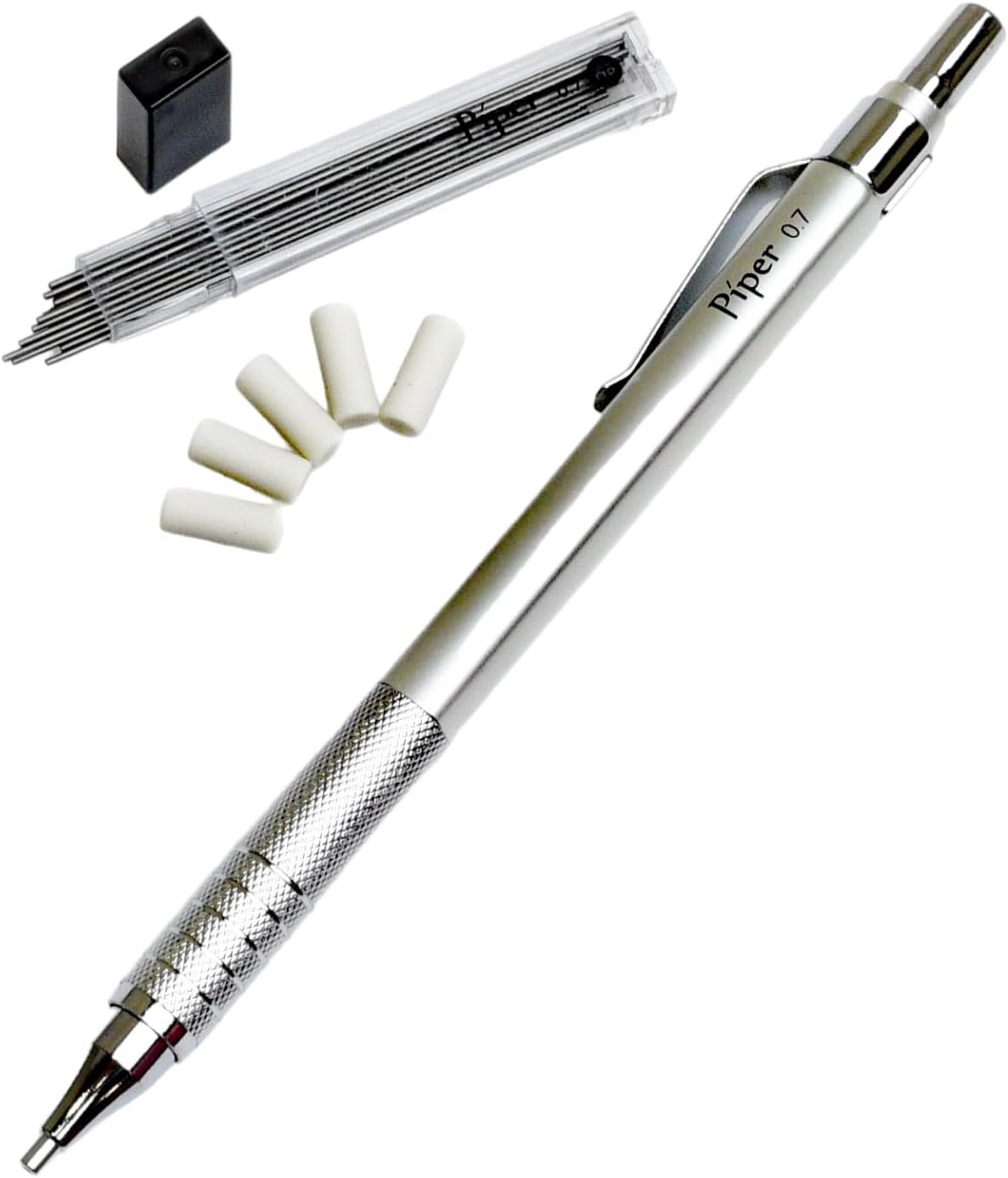 PIPER Quadrata Metal Mechanical Pencil 0.7mm with Erasers and HB #2 Lead Refills for Art, Sketching, Writing, Drafting (BluVerde)