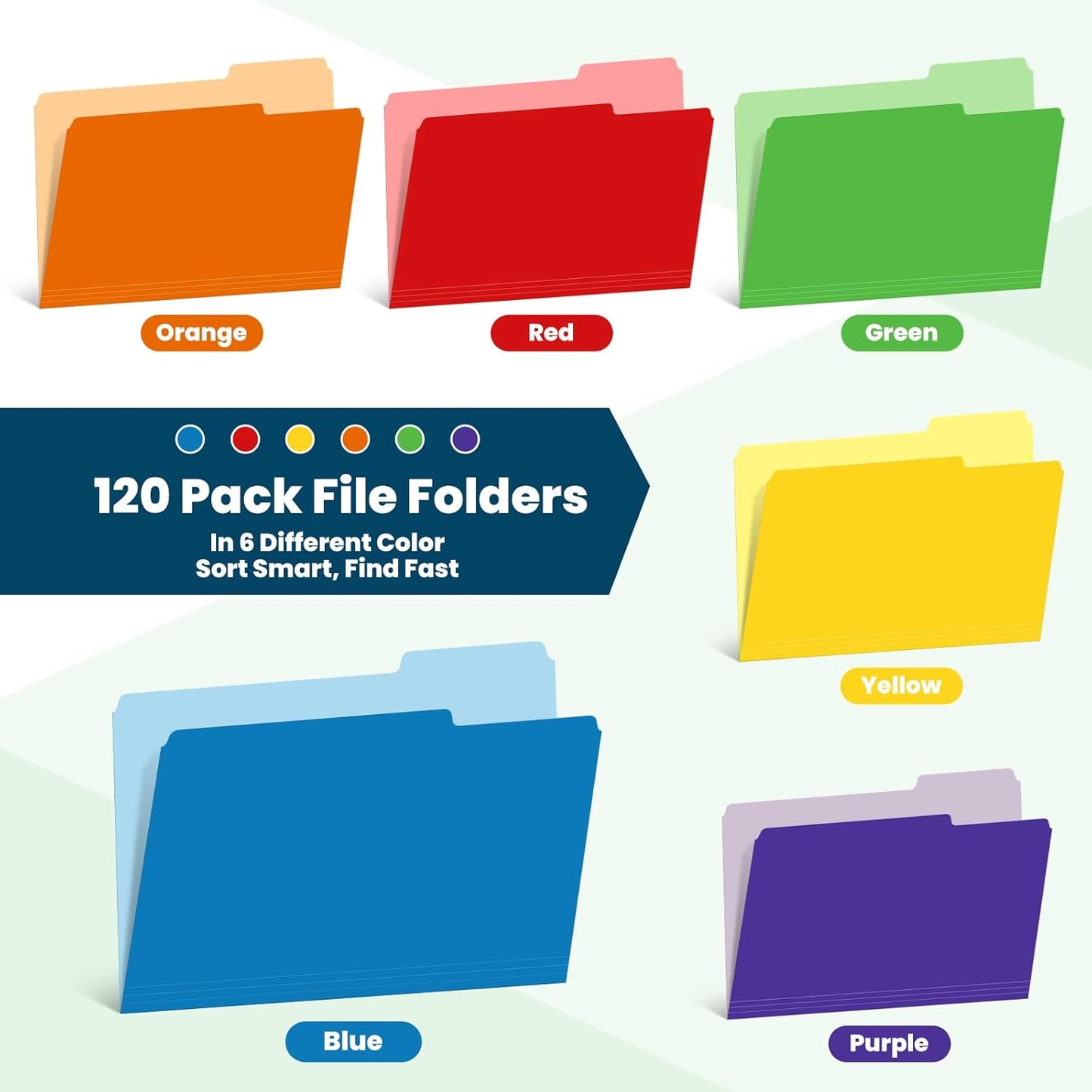 120 Pack Two-Tone Color File Folders, Bulk Letter Size Folders with 6 Assorted Colors, 1/3-Cut Tabs, School Office Supplies