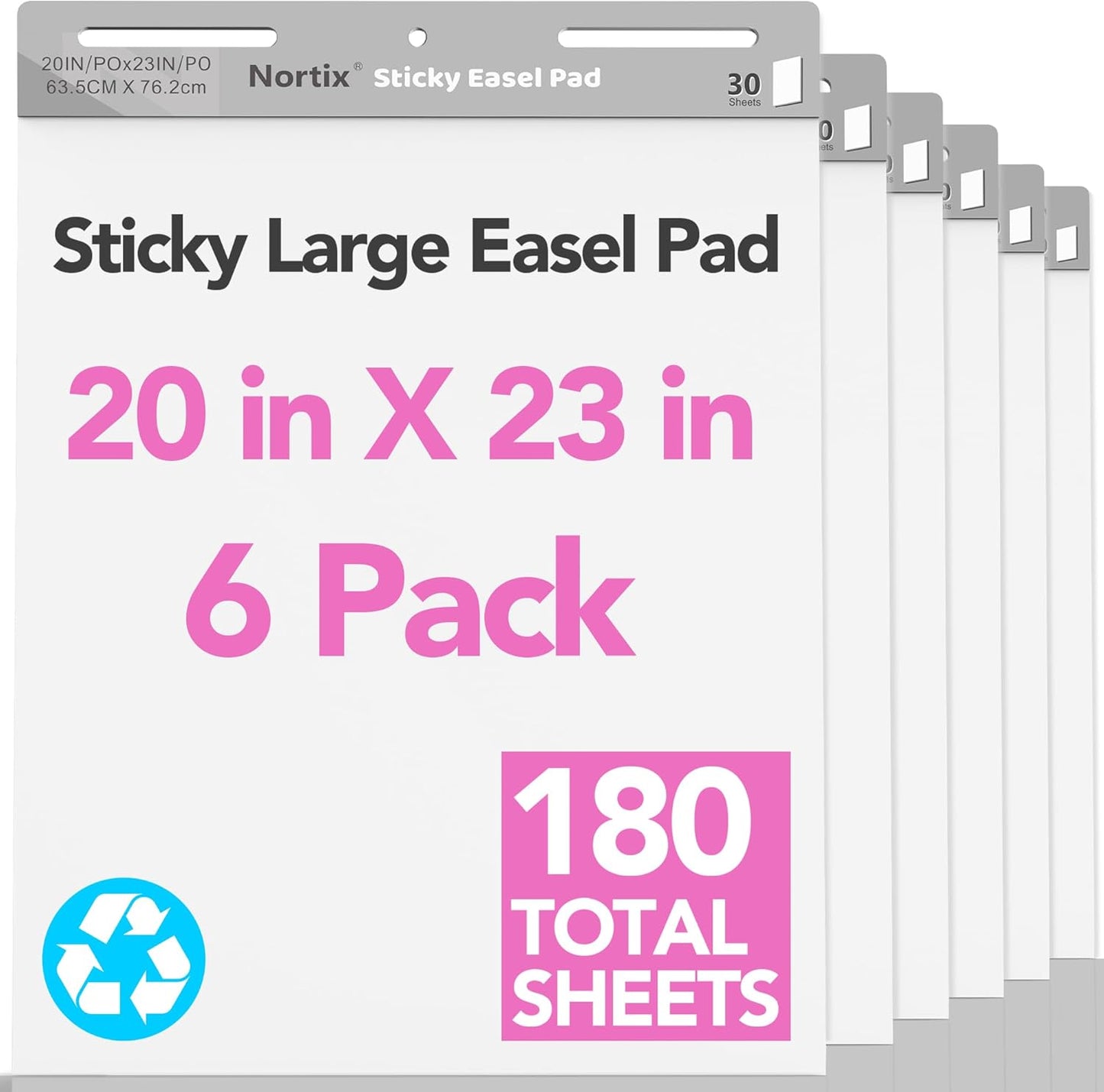 Nortix Sticky Easel Pads, Anchor Chart Paper, Chart Paper for Teachers, Super Adhesive & Bleed-Resistant, 20 x 23 inch, 30 Sheets/Pad, 6 Pads