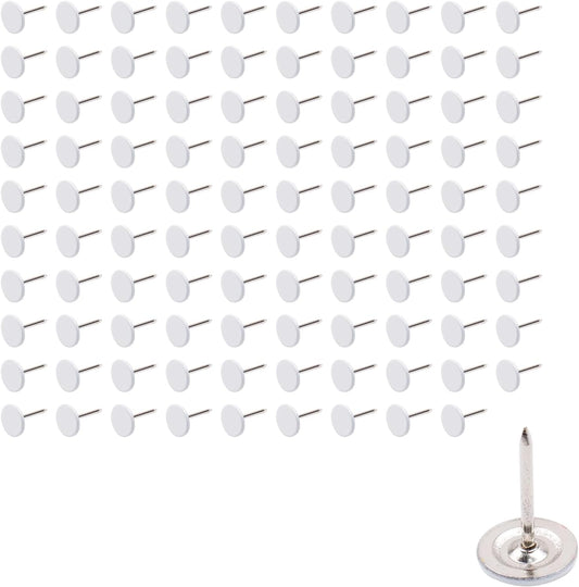 100Pcs Flat Head Upholstery Tacks Home Furniture Decor Tacks Upholstery Nails Flat Push Pins Flats Thumb Tacks White (11mmx17mm)