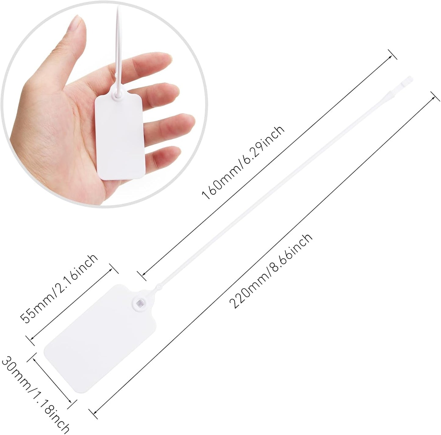 50 White Blank Plastic Tags for Labeling Waterproof Hanging Labels Writable Tags Seal Plastic Marking Label for Clothes Bags Keys Inventory with One Marker Pen