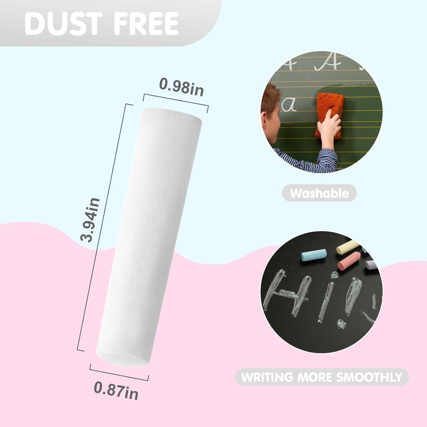 50 Pack White Chalk, Washable Sidewalk Chalks for Kids Non-Toxic Jumbo Chalk for Outdoor Art Play, Colored Chalk for Painting on Chalkboard, Blackboard and Playground(White)