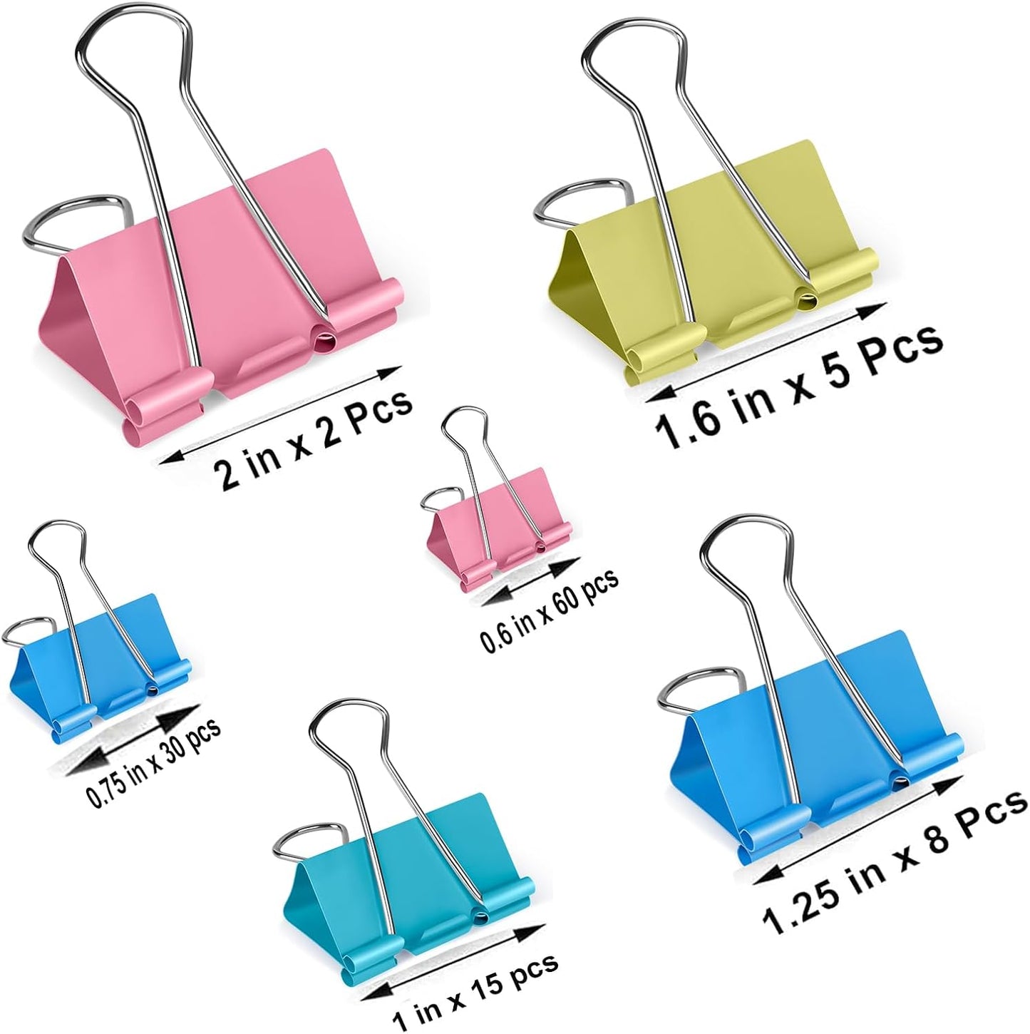 Binder Clips Assorted Sizes, 120 Pcs Colored Paper Clips, Extra Large, Large, Medium, Small, Mini, Micro