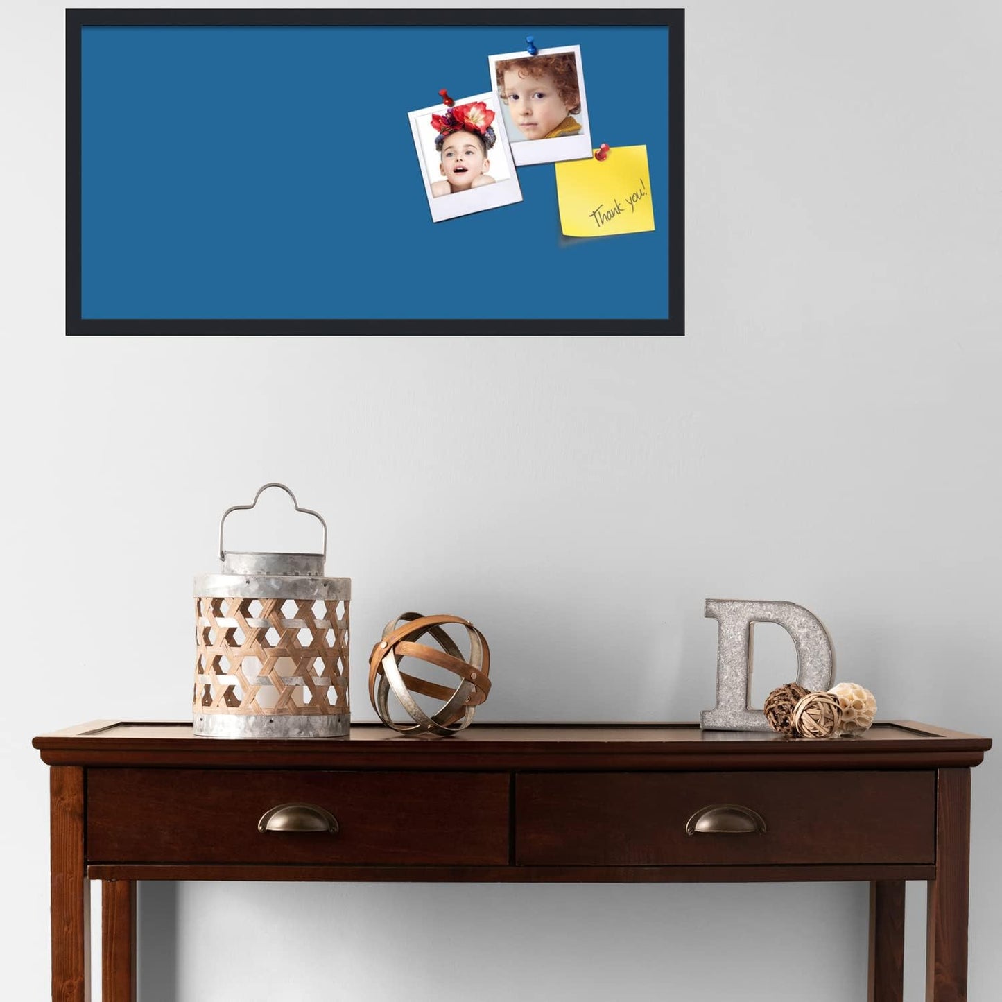 PinPix 36x18 Inch Cork Bulletin Board. This Decorative Framed Pin Board Comes with Navy Pastel Design and a Satin Black Frame. Ideal for Home Office Decor or Message Board (PinPix-1811)