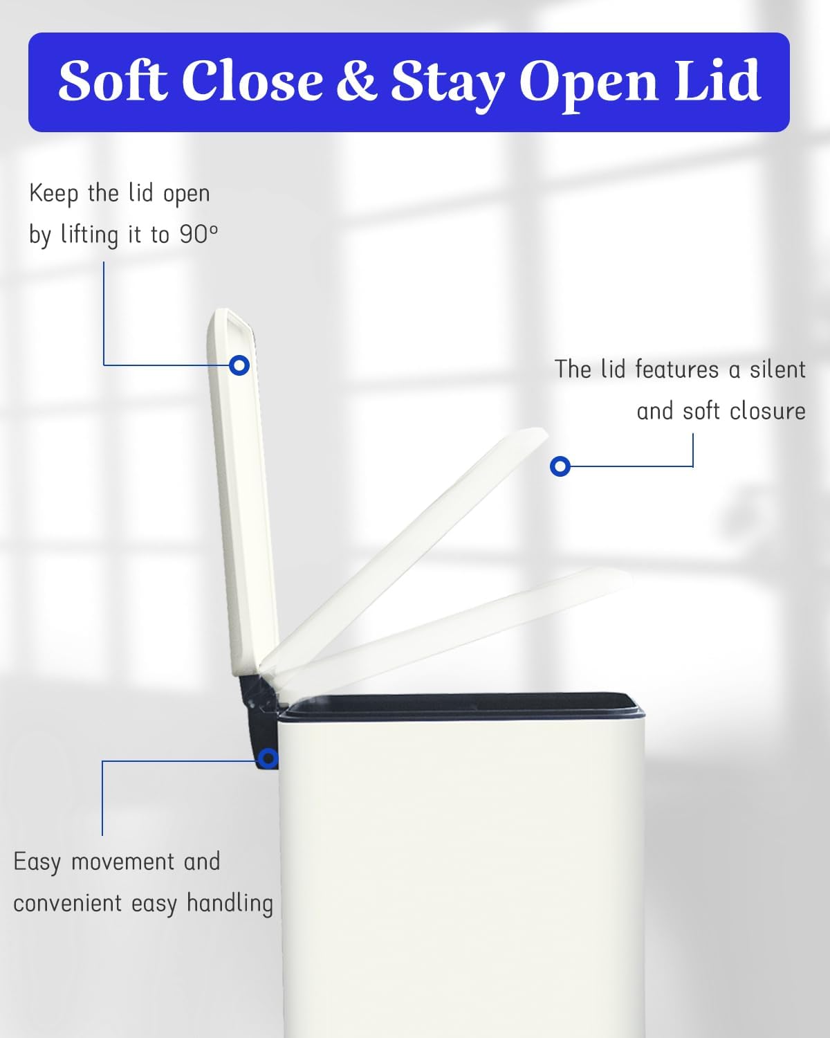 Trash Can with Lid, 10 L Bathroom Waste Bin, Small Pedal Bin, Stainless Steel Garbage Can for Bathroom, Bedroom and Office, White