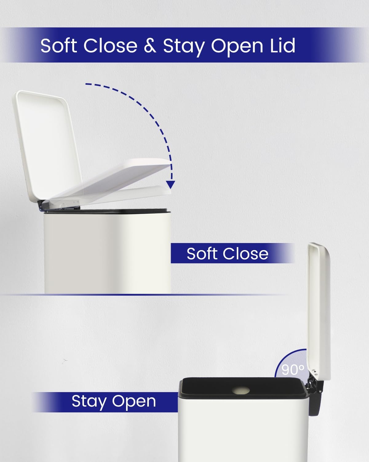 Kitchen Rubbish Bin, 45 Litre Waste Bin, Large Pedal Bin, Kitchen Rubbish Bin with Softclose Lid and Inner Bin, Slim Pedal Bin for Kitchen, Bathroom and Office, White