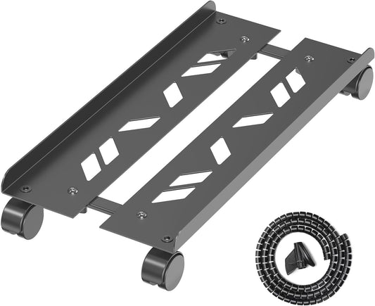Adjustable Computer Tower Stand, Ventilated Mobile CPU Stand Fits Most PC Tower, Steel Desktop CPU Holder with Rolling Caster Wheels, PC Floor Cart Riser for Gaming Office Desk Accessories