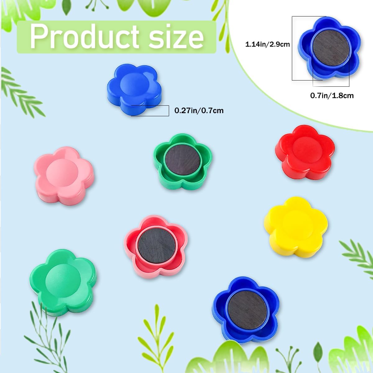 Qualsen Fridge Magnets, Flower Shape Cute Magnets for Fridge Magnet, Refrigerator, Small Magnet for Whiteboard for Kids,Locker, White Board, Kitchen, Office, Classroom (5 Colors)