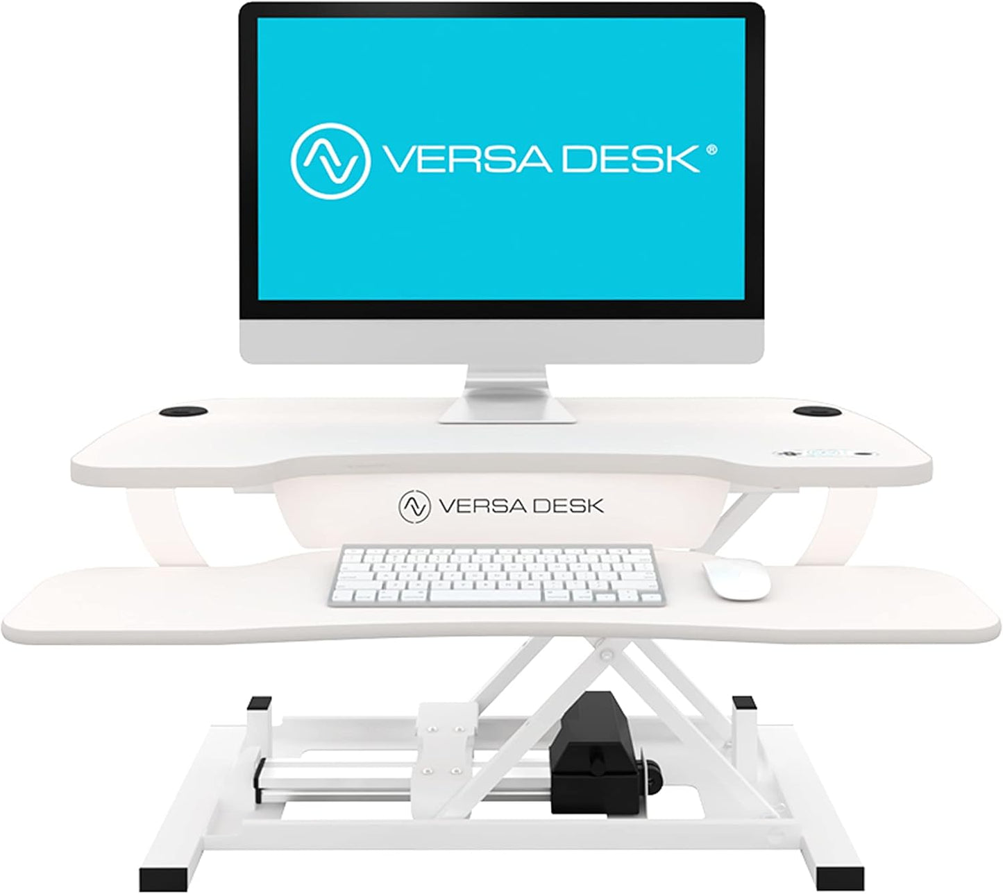 VERSADESK® PowerPro™ Elite 36” x 24" – App Controlled Electric Standing Desk Converter w/USB Charging Port. Raises up to 20”. Fully Assembled – Includes LED Lights. Supports 80 lbs. – White