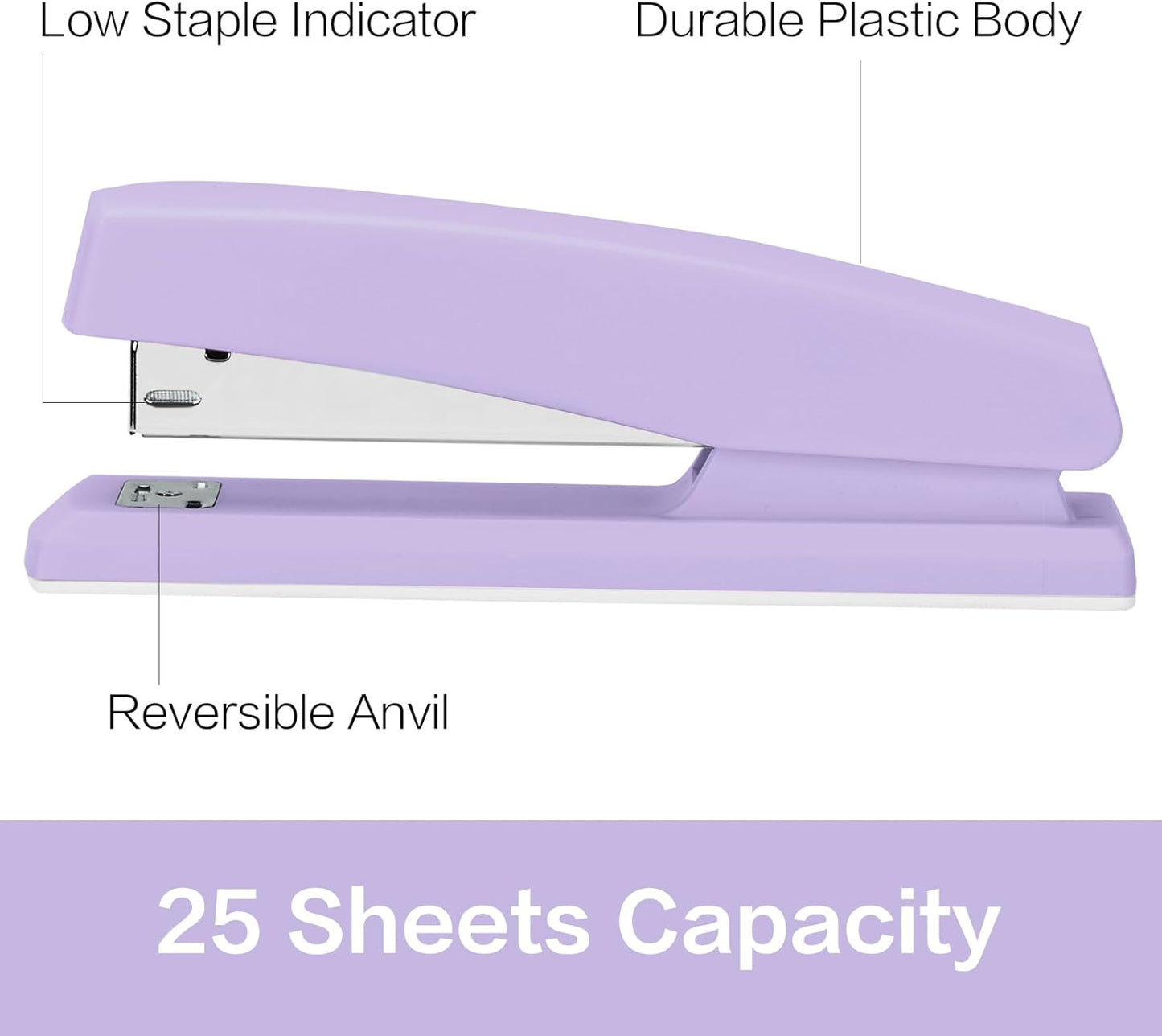 Deli Stapler, Desktop Stapler, 2 Pack, Office Stapler, 25 Sheet Capacity, Includes 2000 Staples and 2 Staple Removers, 2 Pack,Purple