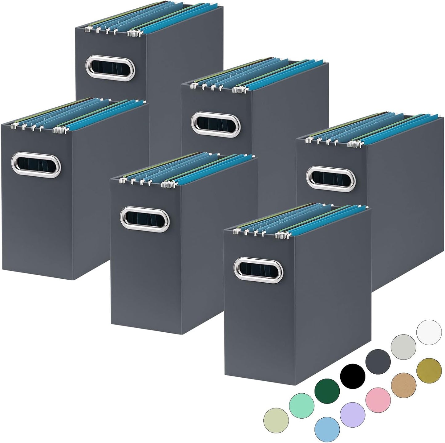 Oterri File Organizer - Small Cardboard Storage Box, Collapsible and Portable With Handle for Letter Size Files, Hanging Folder Box (Dark Grey, Letter Size - 6 Packs)