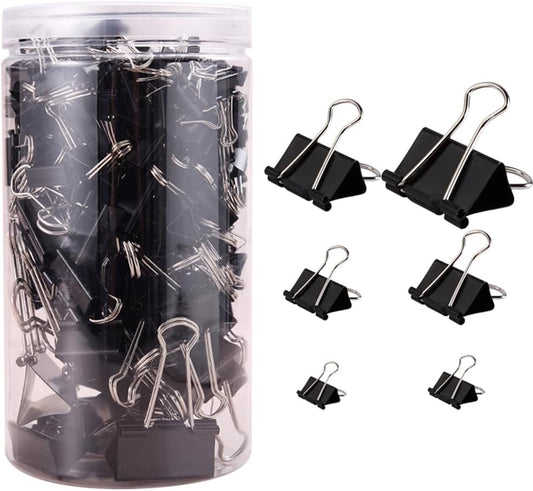200PCS Binder Clips Paper Clamps Assorted Sizes (Black), Jumbo, Large, Medium, Small, Mini and Micro,6 Sizes with Box for Office, School and Home