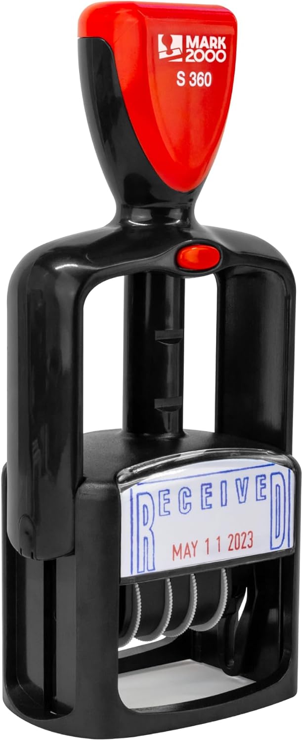 Self-Inking Rubber Date Office Stamp with Paid Phrase - Blue Ink & Date Red Ink - 12-Year Band