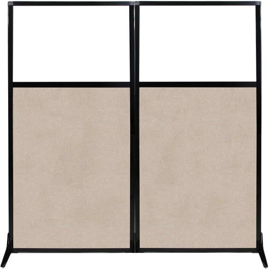 Versare Office Workstation Screen | Portable Wall Divider | Modern Cubicle | Freestanding Privacy Screen | Flexible Work Space | 2 Panels | 66" Wide x 70" Tall Beige SoundSorb Panels with Window