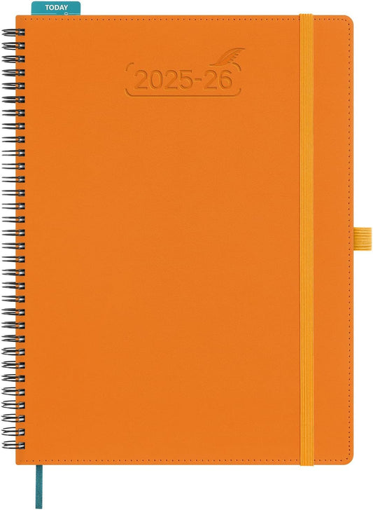 BEZEND Planner 2025-2026 Weekly and Monthly, 8.5" x 11" Academic Calendar (Jul 25-Dec 26) Vertical Daily Appointment with Hourly Timeslot & Monthly Tab, Spiral, PU Leather Softcover - Orange