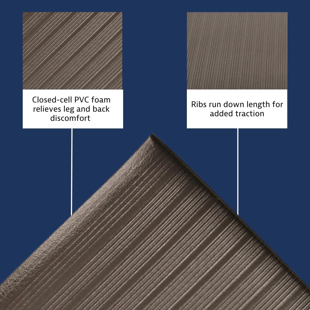 Notrax 410 Airug® 3' x 60' x 3/8" Anti Fatigue Mat, Enhanced Slip Resistance with Beveled Edges and Ribbed Surface, Ideal for Industrial and Commercial Workplaces, Black, 410R0336BL