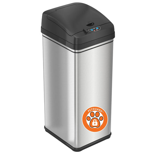 iTouchless 13 Gallon Dog Proof Trash Can with Odor Filter, Motion Sensor Stainless Steel Kitchen Trashcan Garbage Bin for Home Office Work Bedroom Living Room Garage Large Capacity Slim Wastebasket