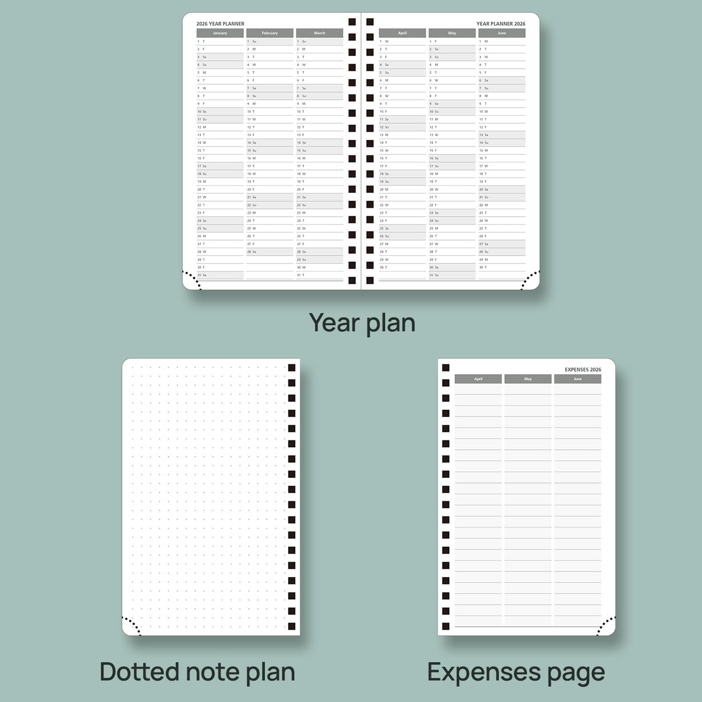 POPRUN Pocket Planner 2025-2026 (Purse Size 4'' x 6.25'') Academic Small Calendar (July 2025 - June 2026) with Hourly Time Slots, 100GSM Thick Papers, Spiral Leather Cover - Black