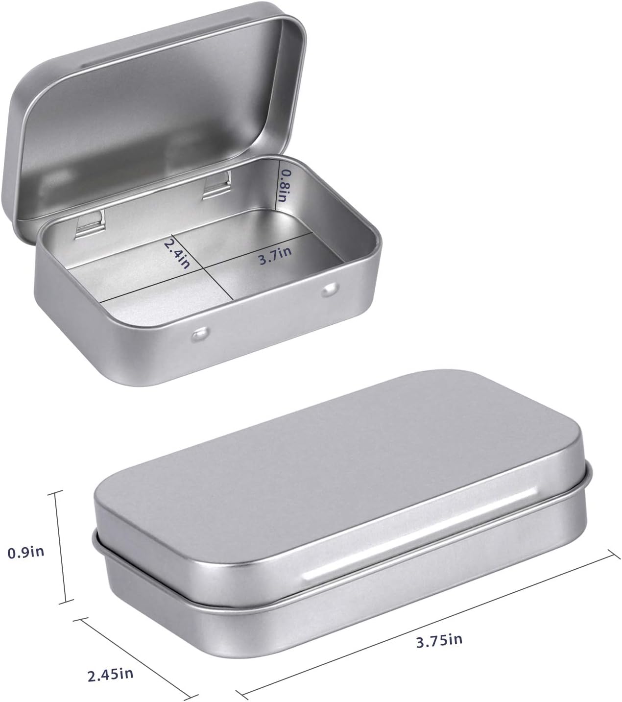 Metal Rectangular Empty Hinged Tins - Pack of 40 Silver Mini Portable Box Small Storage Kit & Home Organizer with lids craft containers 3-1/2''X2-1/2''X4/5''
