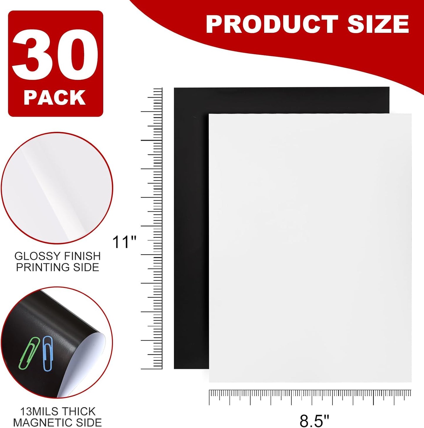 Thaibear Printable Magnetic Sheets, 8.5" x 11", 30 Pack Glossy Magnet Printer Paper for Inkjet, Flexible Magnetic Printer Paper for Fridge, Crafts - Peel and Stick Magnetic Tape