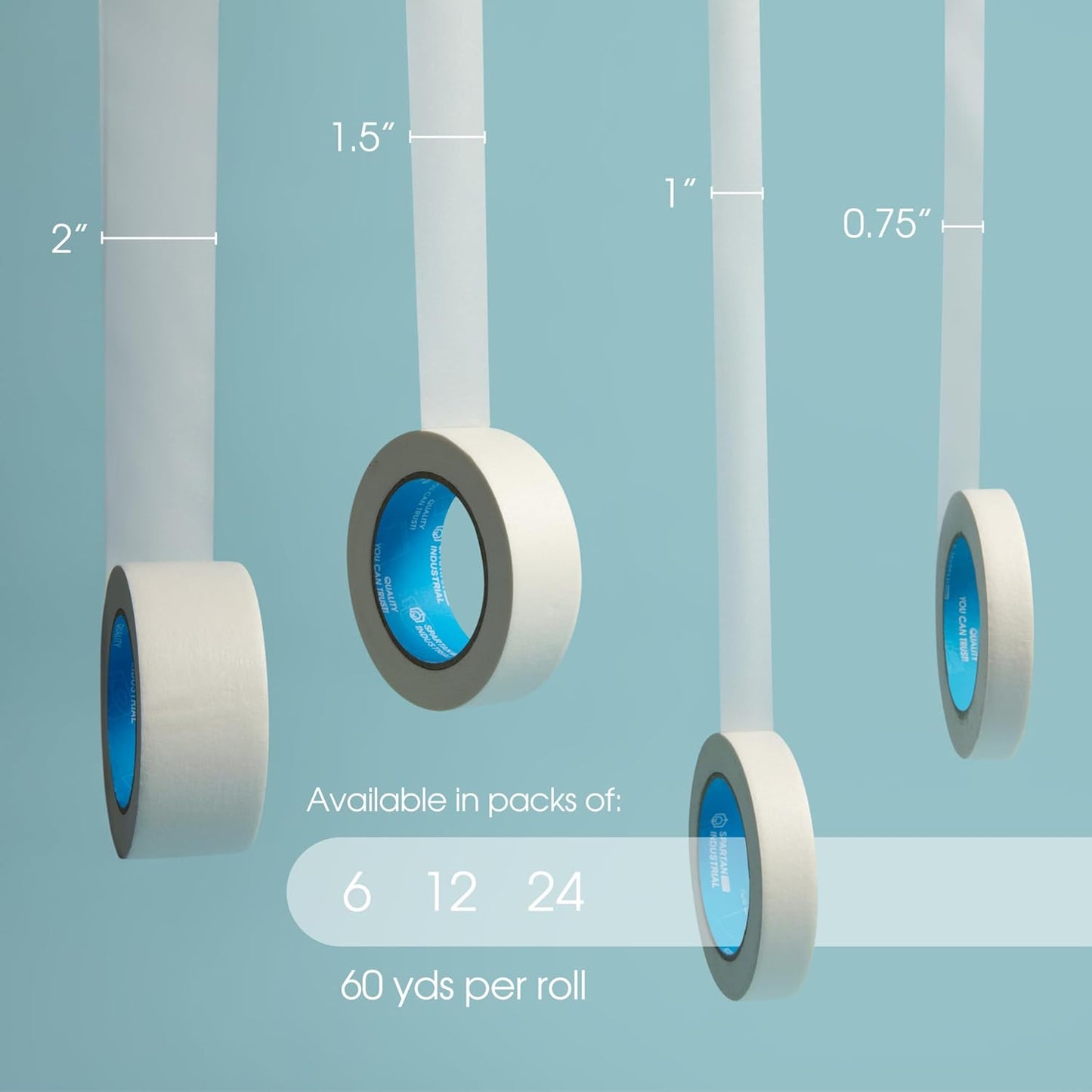SPARTAN INDUSTRIAL - 2" X 60 yd Wide Masking Tape for Painting, Labeling, and Drafting - 24 Home and Office Tape Rolls, 5.5 Mil