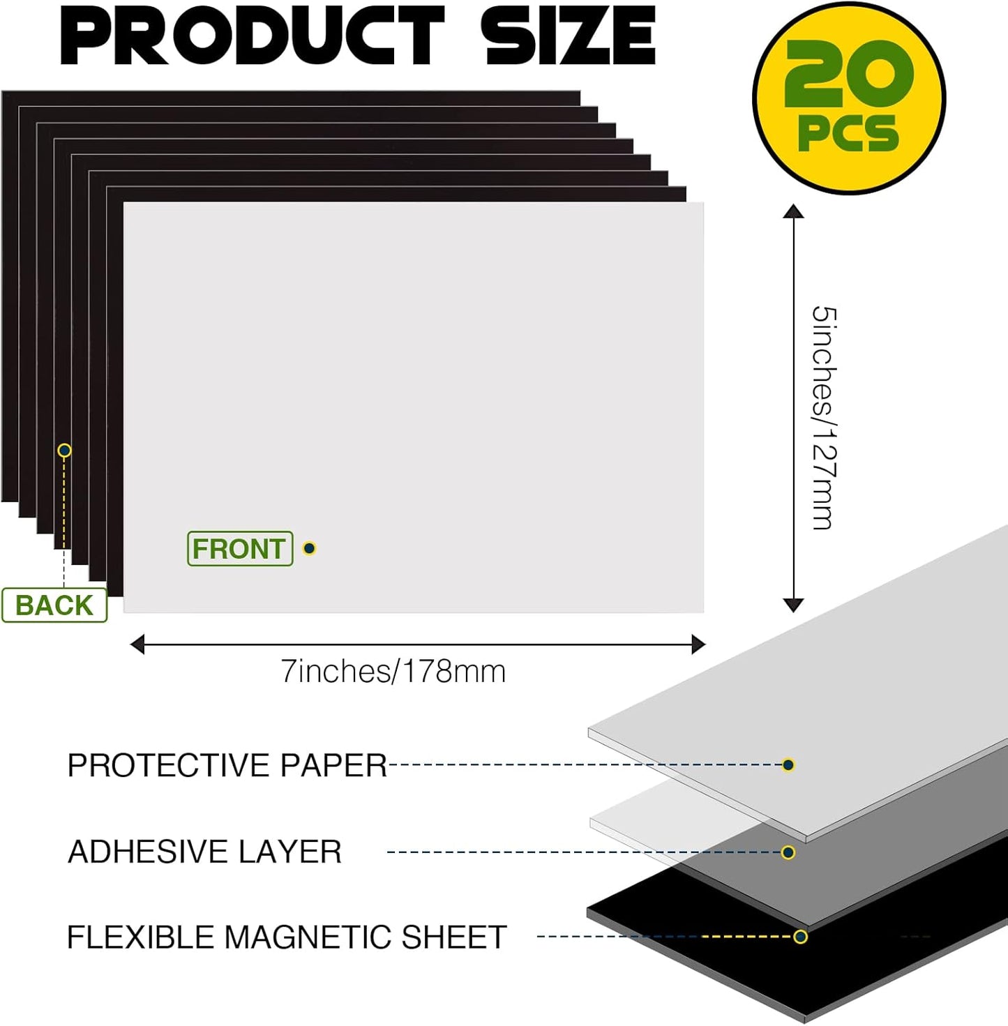 Magnet Sheets with Adhesive for 5x7 Pictures(Pack of 20),Magnetic Adhesive Sheets,Photo Magnets for Home/Classroom