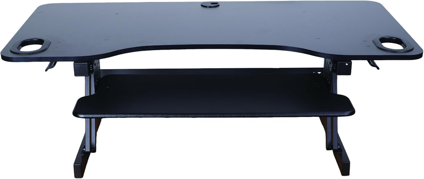 Rocelco 45" Height Adjustable Standing Desk Converter with Premium Dual Monitor Mount and Slide Out Retractable Keyboard Tray - Sit Stand Up Triple Screen Tabletop Riser - Black (R ADRB-45-MA2)