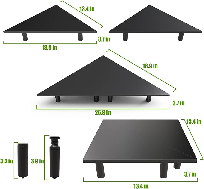 2 Pack White Corner Monitor Stand, Triangle/Square Adjustable Height Riser, 27-inch Universal Desktop Shelf for Computer, Laptop, PC, iMac, Printer (Black)