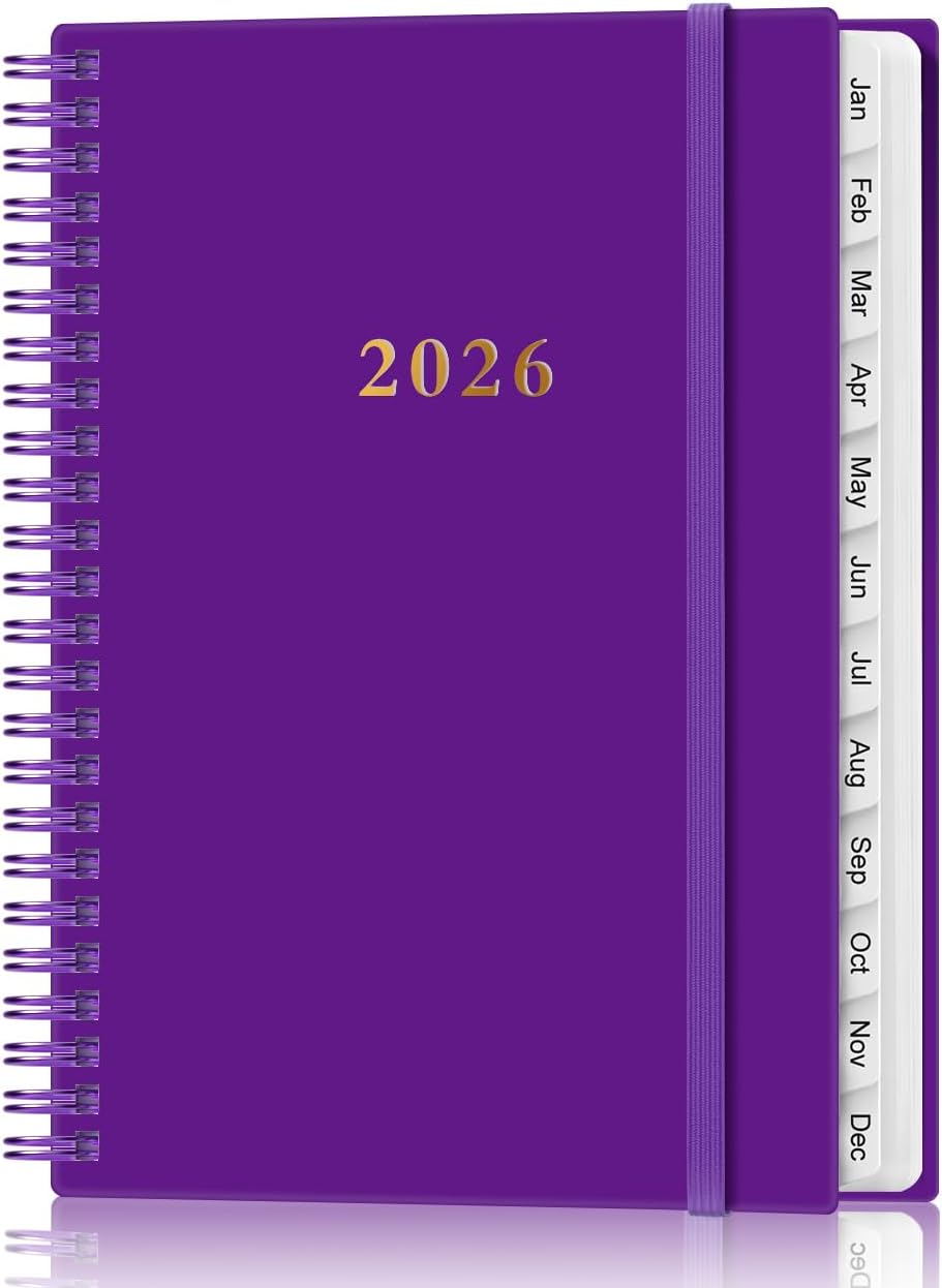 2026 Planner - Planner 2026 from January 2026 - December 2026, Weekly & Monthly Planner Spiral Bound with 12 Monthly Tabs, Inner Pocket, 6.4" x 8.5", Purple-B