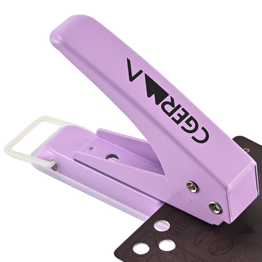 Single Hole Puncher, 1/4" Hole, 50% Labor Savings, Heavy Duty Metal Punch, 15 Sheet Capacity, for ID Cards, Chipboard, Art Project, Crafts Easy Punching, Purple