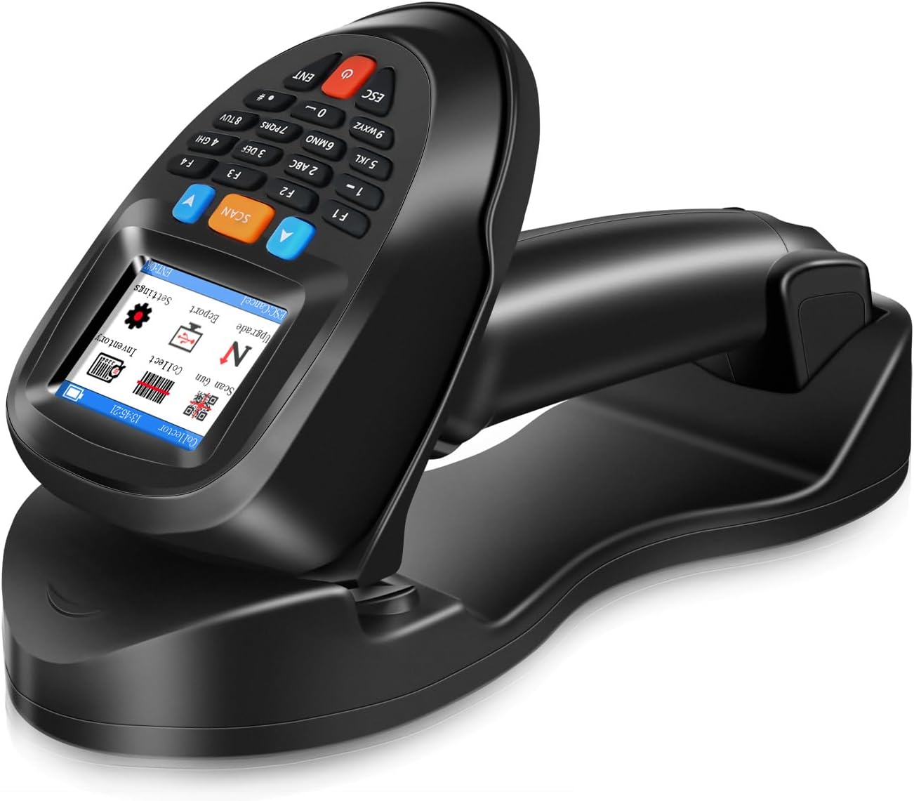 1D 2D Barcode Scanner Wireless, JRHC Portable Inventory Scanner & Data Collector Data Terminal PDT Inventory Device with Long Transmission Distance 2.4G Wireless Bar Code Reader with 2.2" LCD Screen