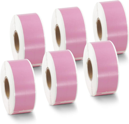 BETCKEY Colored Labels Compatible with Dymo 30277 (9/16" x 3-7/16") File Folder(2-up) Labels, Compatible for Dymo LabelWriter Thermal 450, 4XL & Zebra Desktop Printers [6 Rolls, Pink]