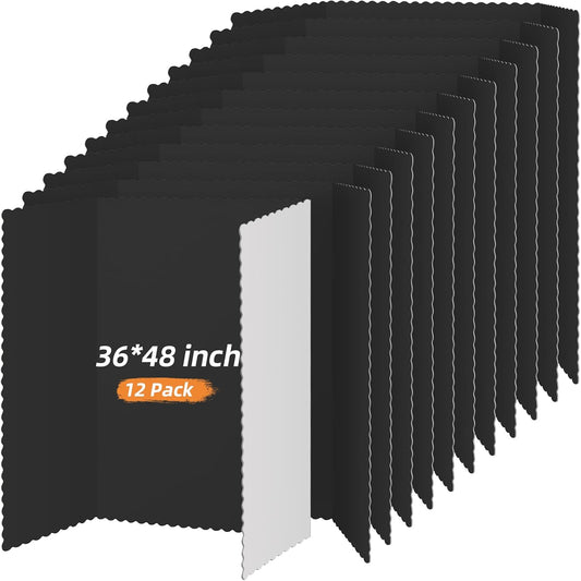 12 Pieces Tri Fold Poster Boards Bulk, Lightweight Science Display Boards, Trifold Presentation Display Board for Science Fair Project(36 x 48 Inch,Black)