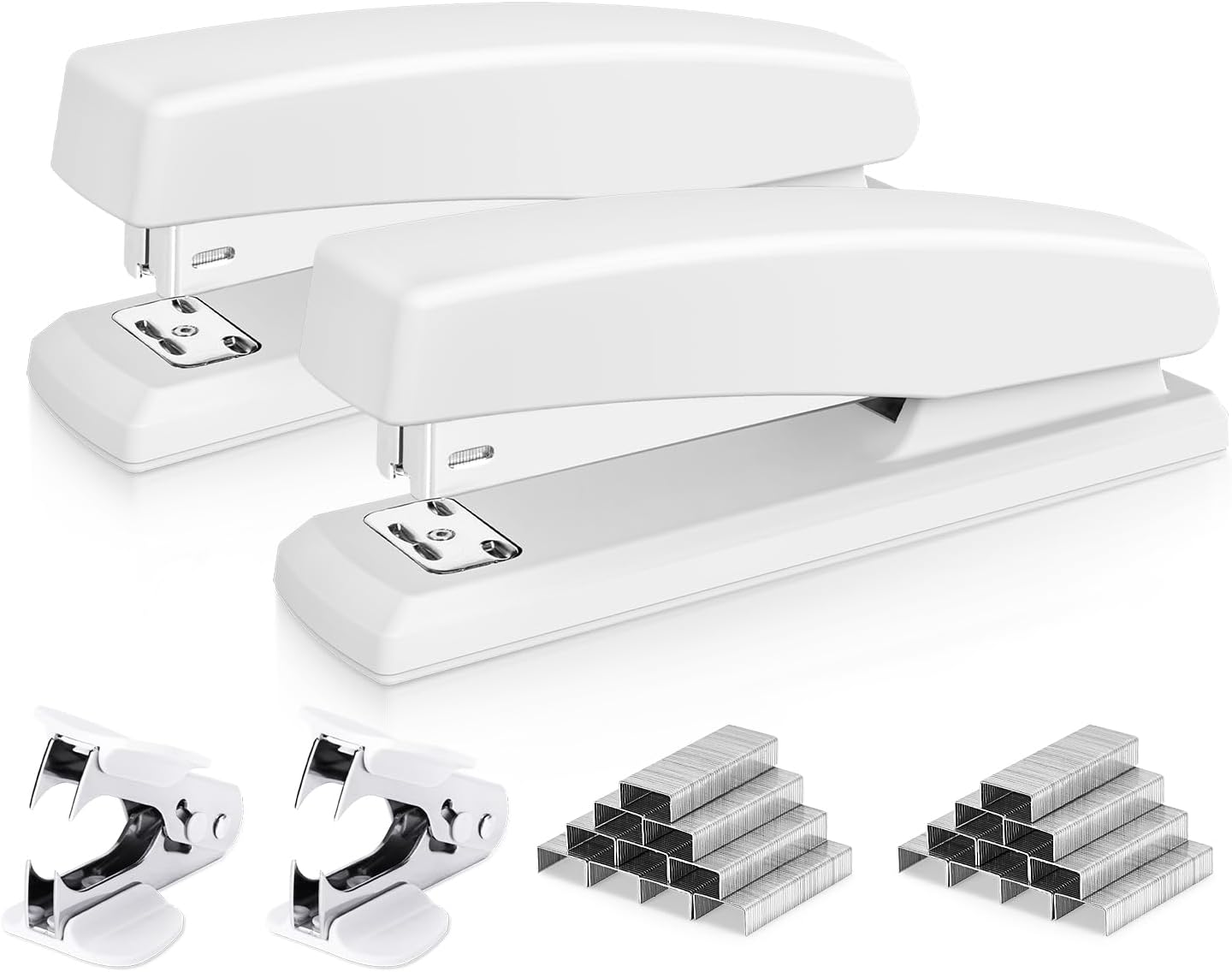 Deli Stapler, Desktop Stapler, 2 Pack, Office Stapler, 25 Sheet Capacity, Includes 2000 Staples and 2 Staple Removers, 2 Pack, White