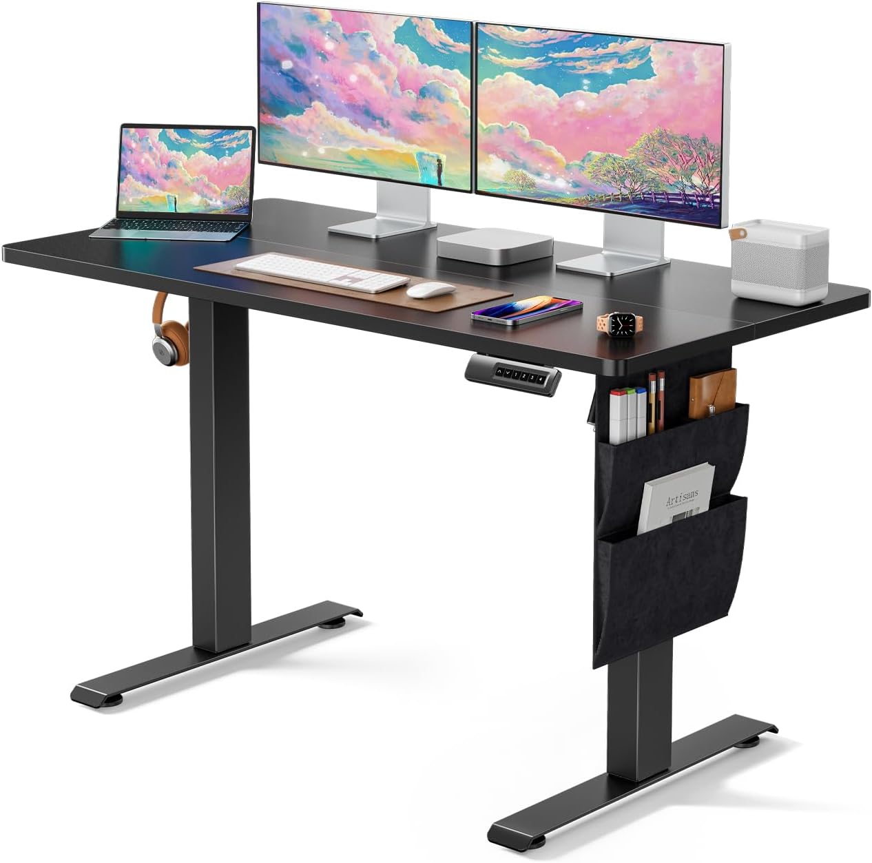 Marsail Electric Adjustable Height Standing Desk with Storage Bag, 48 * 24" Sit Stand Up Desk for Home Office,Computer Gaming Workstation, 4 Memory Height Settings,Cable Manager, and Headphone Hook
