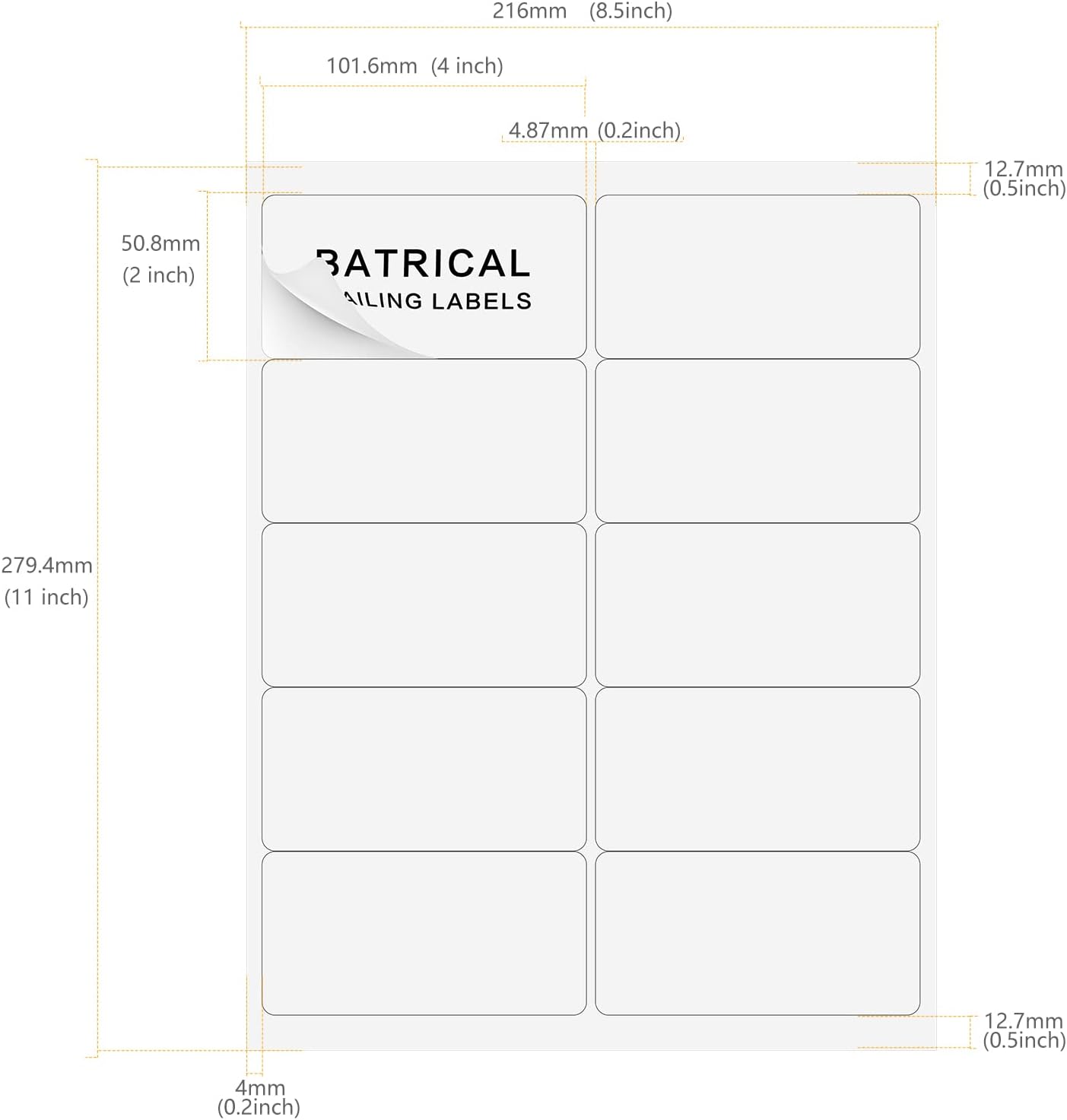 Batrical 2" x 4" Shipping Labels, 1000 Labels, Matte Finish, White, 10 per Sheet, 8.5" x 11" Sheet Size