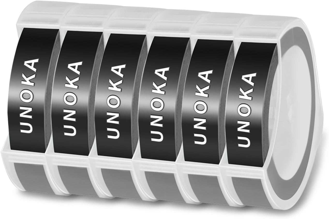 UNOKA Embossing Label Tape Replace for Dymo Embossing Label Maker Refills 3/8 Inch, for Dynamo Embosser Buddy Id 2001-01 Old School Mite Organizer Xpress, Black Vintage Plastic, 6PK