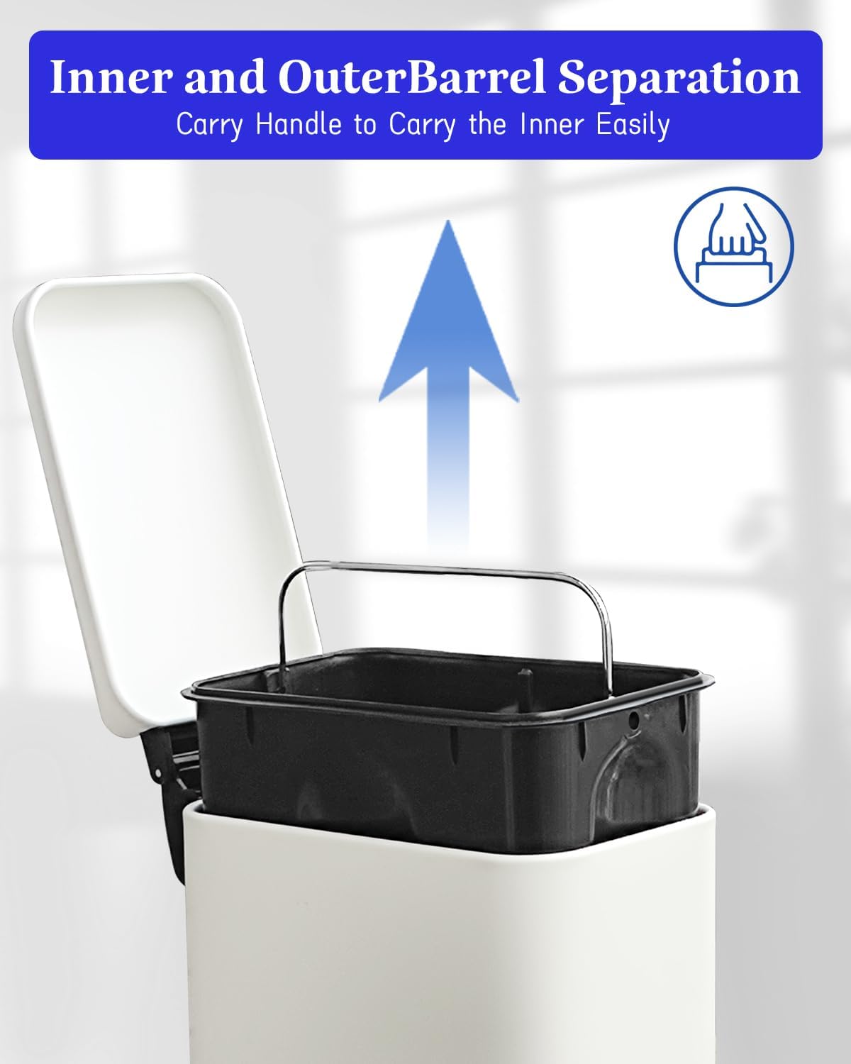 JM.YIPENG Bathroom Rubbish Bin, 5 Litre Cosmetic Bin, Small Waste Bin with Soft Close Lid, Bathroom Bin for Toilet, Bathroom, Bedroom, Living Room, White