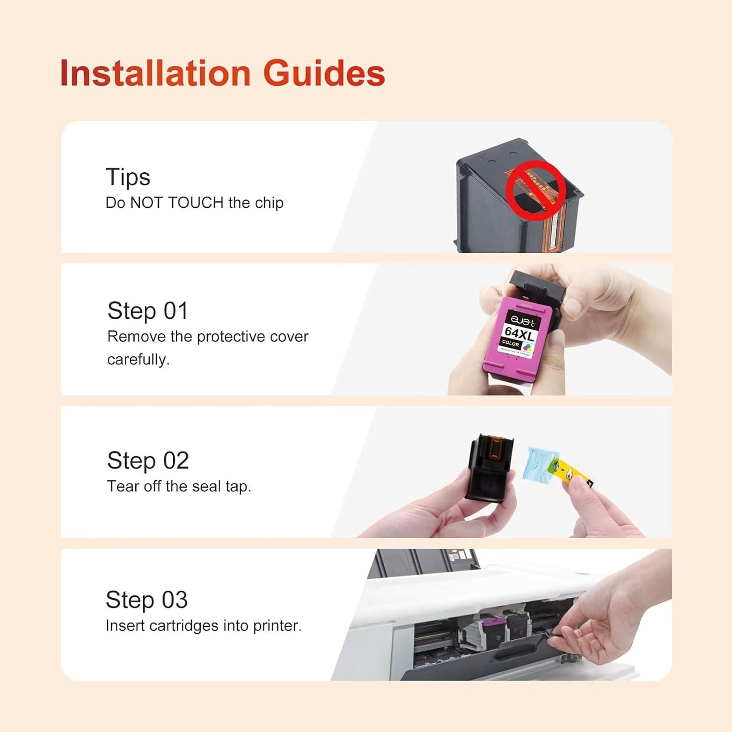 64XL Black and Color Ink Cartridge for HP Ink 64 64XL Ink Cartridge Combo Pack for Envy Photo 7855 7858 7800 7155 7120 Inspire 7255e 7900e 7950e 7955e 7958e Tango Series Printer (1 Black, 1 Color)