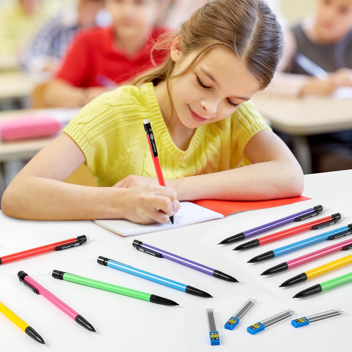 BainGesk Mechanical Pencils, 0.7mm Medium Point, HB #2 Lead, 210 Pack Bulk Mechanical Pencils and 48 Tubes Refills, Assorted Colored Barrels, Office School Supplies