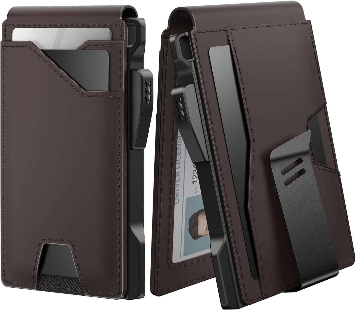 typecase Tactical Wallet for Men Card Holder: Pop Up Card Case, Genuine Leather, Smart, RFID Blocking, Slim, Minimalist, Thin, Front Pocket - 13 Card Capacitiy, ID Window, Money Clip (Dark Brown)