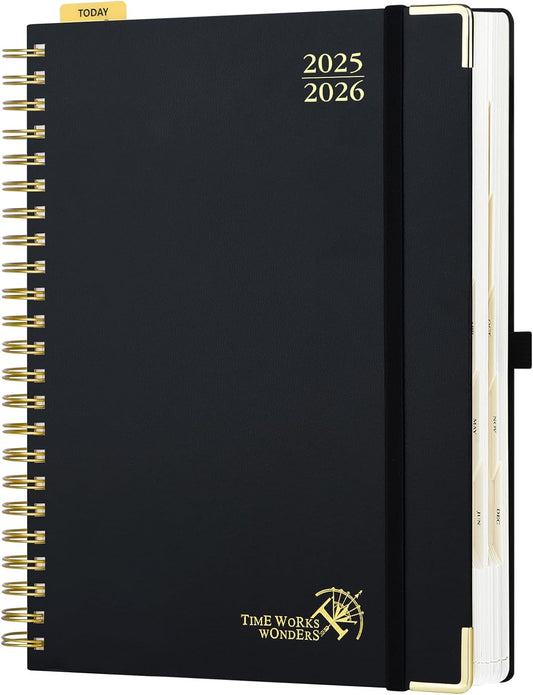POPRUN Academic Daily Planner 2025-2026 One Page A Day - [A4 Large Size 8.25" x 12" - Spiral Hard Cover], Appointment Book (July 2025 - June 2026) with Monthly Calendar - Black