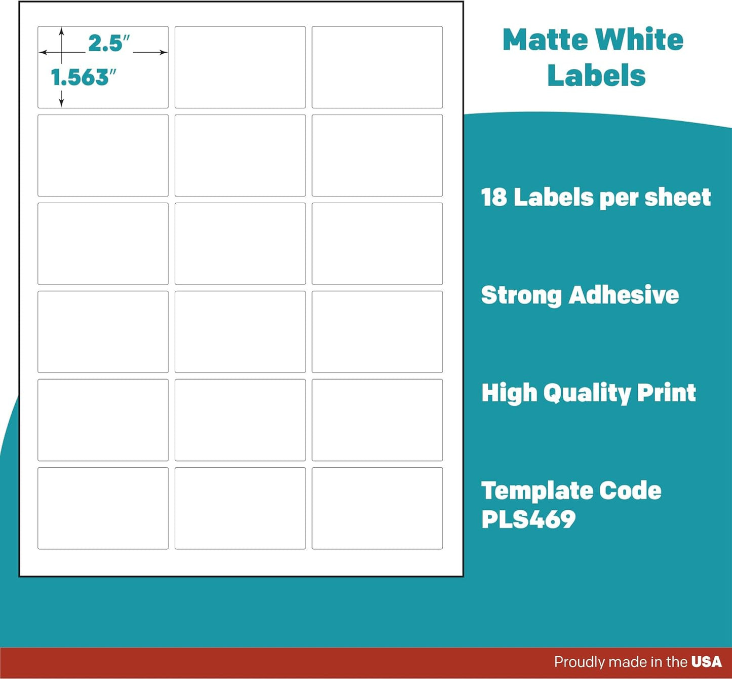 Premium Label Supply White Sticker Rectangle Labels – 2.5" x 1.563" – Laser/Inkjet Compatible – (18 per Sheet), 1000 Sheets – 18,000 Total Adhesive Labels