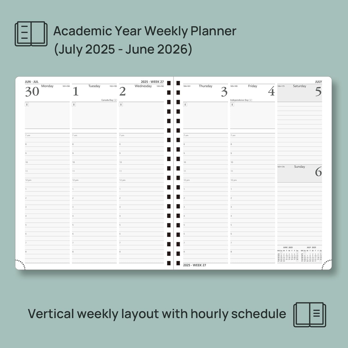 POPRUN Planner 2025-2026 (Large - 8.5'' x 10.5'') Academic Weekly Calendar (July 2025 - June 2026) with Hourly Time Slots, Monthly Tabs, 100GSM Thick Papers, Spiral Leather Cover - Burgundy Red