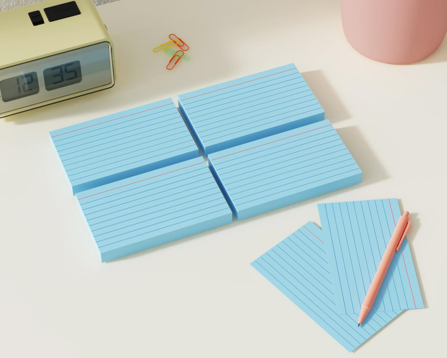 Blue Index Cards 3x5, 200 Pack, Ruled Index Cards, Flash Cards for Studying, Heavy Note Cards for Office, Home and School, 4 Packs of 50