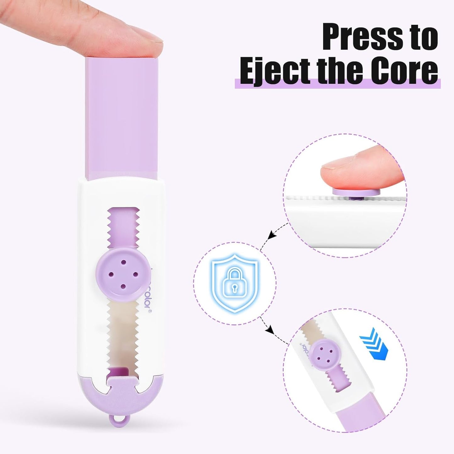 Retractable Eraser, Erasers for Pencils - 4+1 Pack Rubber Erasers - Pencil Eraser with Plastic Sleeve 4 Refill Eraser (Purple)