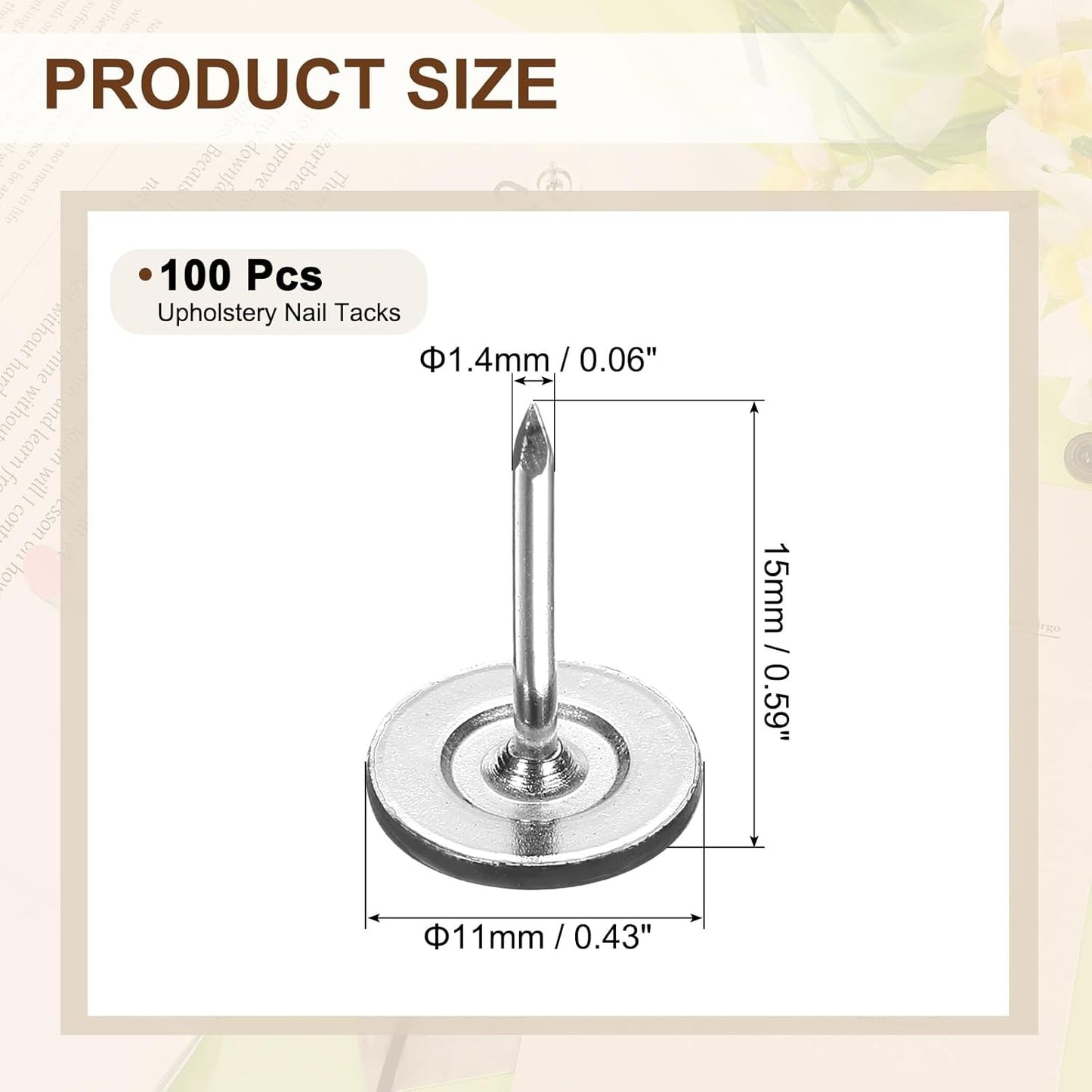 uxcell 100Pcs Upholstery Tacks, 11mmx15mm Flat Head Thumb Tack Decorative Furniture Nails Push Pins for Furniture Sofa Headboards, Black