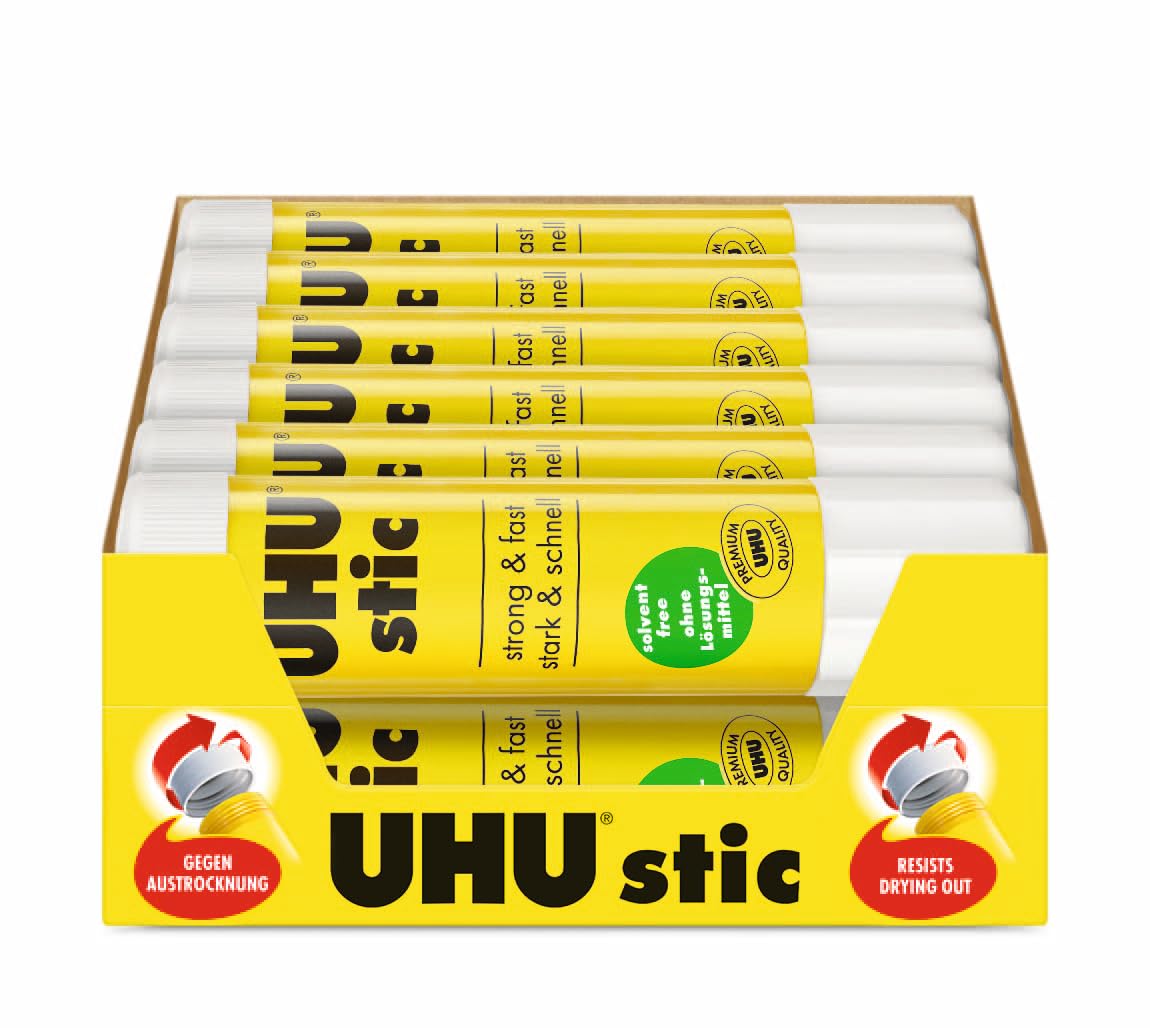 UHU All Purpose Glue Stick 12-Pack - White, Non-Toxic School Supplies, 0.74oz Strong-Bonding Permanent Adhesive, Washable Formula, Screw Cap Prevents Drying, Acid-Free Classroom Glue Sticks